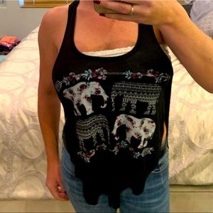 Elephant & rose-print, side-slit swing tank